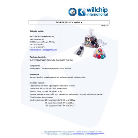 Buste trasparenti senza grip WePoly f.to 25x35 cm trasparente conf. da 1000 buste - P250350